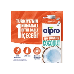 Alpro Şekersiz Hindistan Cevizi Sütü 1 L Vegan Laktozsuz Bitkisel Bazlı