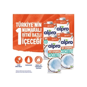 Alpro Şekersiz Hindistan Cevizi Sütü 4x1 L Vegan Laktozsuz Bitkisel Bazlı