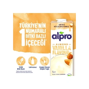 Alpro Vanilya Badem Sütü 1 L Vegan Laktozsuz Bitkisel Bazlı