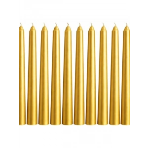 Altın Renkli Dekoratif Taper Mum Seti - 10 Adet