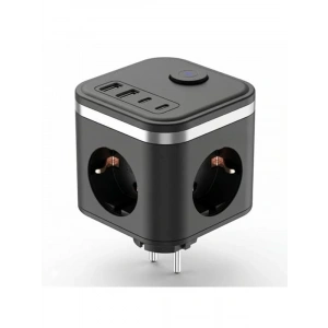 Anahtarlı 3lü Çoğaltıcı Küp Priz, 3680W Güç ve 2 USB Girişi