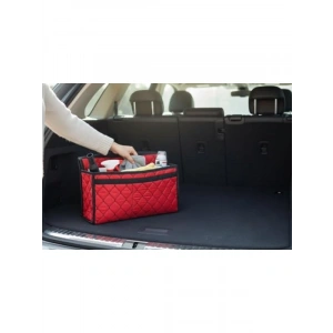 Araç Bagaj Organizeri, Katlanabilir, Kırmızı Deri Kumaş