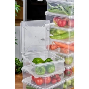 Arel - 15li Set Saklama Kabı, 10 Adet 500ml Mini Boy Dikdörtgen ve 5 Adet 2500ml Kare Şeffaf Kendinden Kapaklı Saklama Kabı, BPA İçermez, Buzdolabı, Dondurucu ve Dolap Organizeri