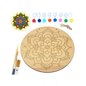 art inside Çiçek Mandala Ahşap Boyama Tuval Seti Hediye Hobi Kiti 20 Cm