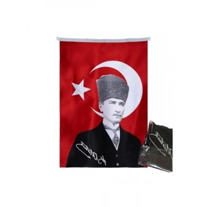 Atatürk Posterli Türk Bayrağı - 70 X 100 Cm Saten Kumaş