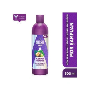 Aussie Sos Blonde & Hydrate Açık Renk Boyalı, Röfleli ve Gri Saçlar Için Mor Şampuan 500ML