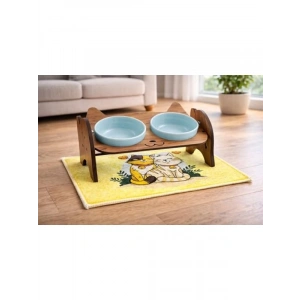 Ayarlanabilir Çift Hazneli Seramik Kedi Mama ve Su Kabı Seti