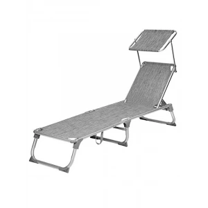 Ayarlanabilir Gölgelikli Şezlong, 55x193x31 cm, Gri Kırçıllı