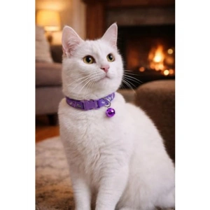 Ayarlanabilir Mor Renkli Zilli Kedi Boyun Tasması