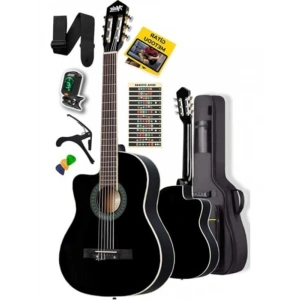Ayarlı sap ile klasik gitar seti, çanta ve aksesuarlar dahil