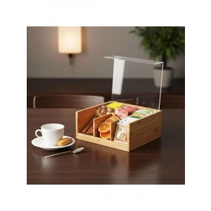 Bambu 6 Bölmeli Çay Kutusu - Şeffaf Kapaklı, Doğal Malzeme