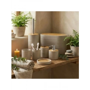 Bambu Detaylı 8L Çöp Kovası, 24x26x16 cm Banyo Seti