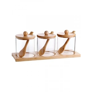 Bambu Standlı 3lü Cam Baharatlık Seti