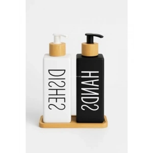 Bambu Tepsili Bulaşık Deterjanlık ve Sabunluk Seti