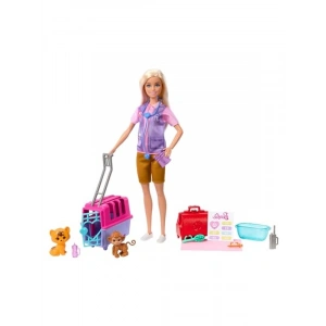 Barbie Veteriner Mini Oyun Seti Sarışın bebek, 2 hayan figürü ve aksesuarlar dahil Barbie Hayvan Kurtarma ve İyileştirme oyun seti HRG50