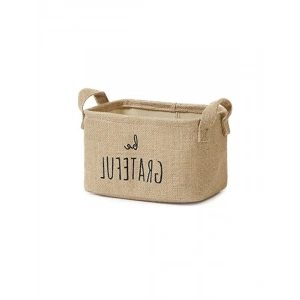 Baskılı Jüt Dikdörtgen Sepet, 24x17x14 cm