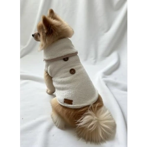 Bej Kışlık Peluş Köpek Yeleği, Sıcak Tutan Yumuşak Polar Kıyafet