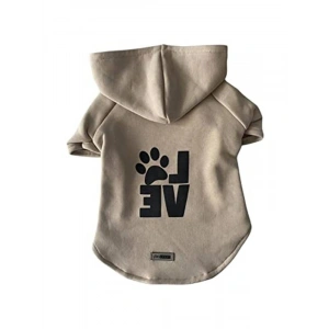 Bej Renkli Kapüşonlu Sweatshirt, Köpek ve Kedi Kıyafeti, S Beden