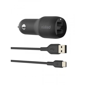 Belkin Çift USB Araç Şarj Cihazı 24 W + USB-C Kablosu (Boost Charge Çift Bağlantı Noktalı Araç Şarjı, 2 Bağlantı Noktalı USB Araç Şarjı) Nintendo Switch Araç Şarjı, iPad Pro Araç Şarjı
