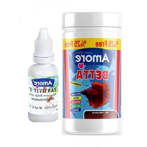 Beta balıklar için 125 ml granulat yem ve vitamin içeren besin