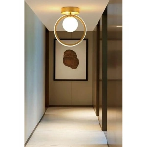 Beyaz Camlı Modern Tasarım Avize, Eskitme Renkli, Tekli Led Işık
