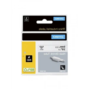 Beyaz/Siyah Isıyla Küçülen Etiket Şeridi - 9mm x 1.5m