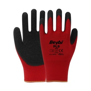 Beybi Pl9 Polyester Örme Lateks Eldiven Kırmızı 12 Çift