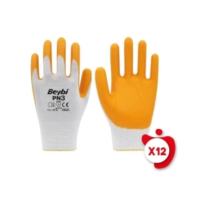 Beybi Pn3 Sarı Polyester Örme Nitril Iş Eldiveni 10 Beden 12 Çift