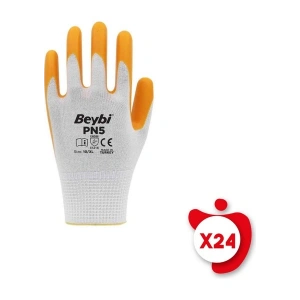 Beybi Pn5 Sarı Polyester Örme Nitril Iş Eldiveni 10 Beden 24 Çift