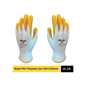 Beybi Pn7 Montajcı Polyester Sarı Nitril Eldiveni 50 Çift No:10
