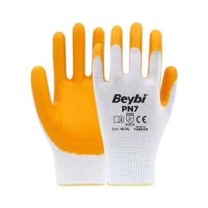 Beybi Pn7 Polyester Örme Nitril Usta Eldiven Sarı Koli (288 Çift)