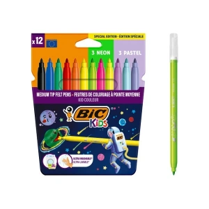 Bic Cosmo Keçeli Boya Kalemi 12 Renk (6 Standart + 3 Pastel + 3 Neon)