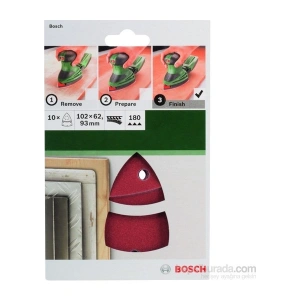 Bosch - Multi Zımpara Kağıdı 10Lu, 102 X 62/93 Mm 180 Kum 11 Delik