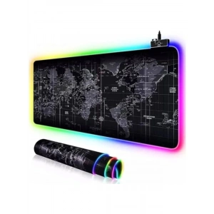 RGB Aydınlatmalı Büyük Oyuncu Mousepad, Dünya Haritası Desenli 80x30 cm