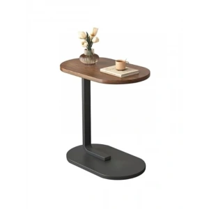 C Tipi Yan Sehpa, Metal Gövde ve Ahşap Desenli Tabla