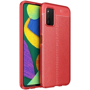 Case 4U A03s Kılıf Rugan Armor Deri Görünümlü Yüksek Kalite Silikon Niss Kırmızı