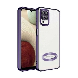 Case 4U A12 Uyumlu Kılıf Kamera Korumalı Logo Gösteren Omega Kapak Mor