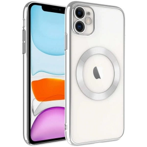Case 4U Apple iPhone 11 Kılıf Kamera Korumalı Wireless Şarj Özellikli Sert PC Riksos Magsafe Silikon Kapak Gümüş