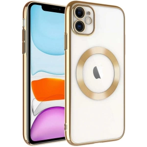 Case 4U Apple iPhone 11 Kılıf Kamera Korumalı Wireless Şarj Özellikli Sert PC Riksos Magsafe Silikon Kapak Altın