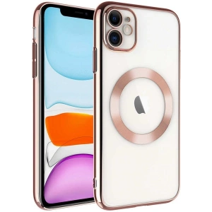 Case 4U Apple iPhone 11 Kılıf Kamera Korumalı Wireless Şarj Özellikli Sert PC Riksos Magsafe Silikon Kapak Rose Gold