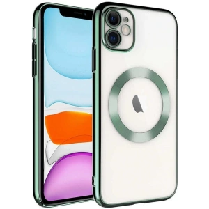 Case 4U Apple iPhone 11 Kılıf Kamera Korumalı Wireless Şarj Özellikli Sert PC Riksos Magsafe Silikon Kapak Koyu Yeşil