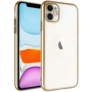 Case 4U Apple iPhone 11 Kılıf Sert PC Renkli Çerçeveli Riksos Silikon Kapak Altın