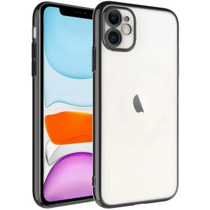 Case 4U Apple iPhone 11 Kılıf Sert PC Renkli Çerçeveli Riksos Silikon Kapak Siyah
