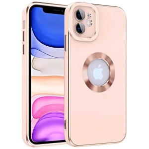 Case 4U Apple iPhone 12 Kılıf Kamera Korumalı Parlak Kenarlı Altın Işlemeli Renkli Logo Gösteren Kongo Kapak Rose Gold