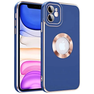 Case 4U Apple iPhone 12 Kılıf Kamera Korumalı Parlak Kenarlı Altın Işlemeli Renkli Logo Gösteren Kongo Kapak Lacivert