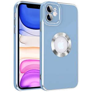 Case 4U Apple iPhone 12 Kılıf Kamera Korumalı Parlak Kenarlı Altın Işlemeli Renkli Logo Gösteren Kongo Kapak Mavi