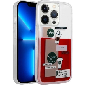 Case 4U Apple iPhone 12 Pro Kılıf Desenli Sıvılı Coffee Drink Silikon Kapak NO1 Renkli