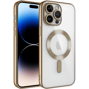 Case 4U Apple iPhone 12 Pro Kılıf Kamera Lens Korumalı Magsafe Şarj Kılıfı Şeffaf Renkli Yumuşak Demre Kapak Altın