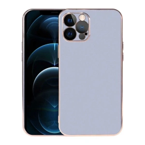 Case 4U Apple iPhone 12 Pro Max Kılıf Kamera Korumalı Altın Renkli Kenar Viyana Arka Kapak Açık Mavi