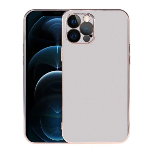 Case 4U Apple iPhone 12 Pro Max Kılıf Kamera Korumalı Altın Renkli Kenar Viyana Arka Kapak Gümüş